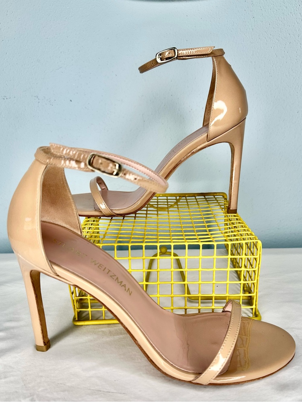 Stuart Weitzman NUDIST Patent Leather Ankle-Strap Sandals